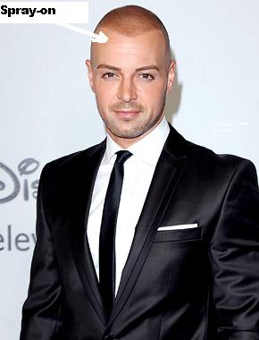 Joey Lawrence of “Melissa and Joey” sprays on a fake shaved hairline.